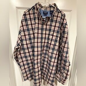 CHAPS Men's Size 4XL Big & Tall Blue White Black Plaid Long Sleeve Button Down